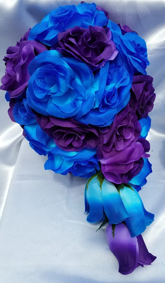 Paquete de ramo de boda de 22 piezas, púrpura, azul y negro, ramo de boda en cascada Foto 4 de 4