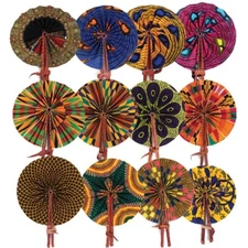 Set Of 12 African Folding Fans made in Ghana