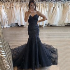 Black Mermaid Wedding Dresses Sweetheart Lace Appliques Backless Bridal Gowns