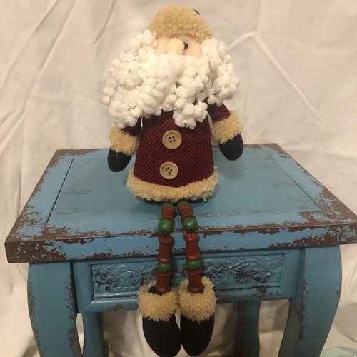 Santa Claus Vintage Shelf Sitter Christmas Decor 14” Long Fabric / Wood BeadLegs
