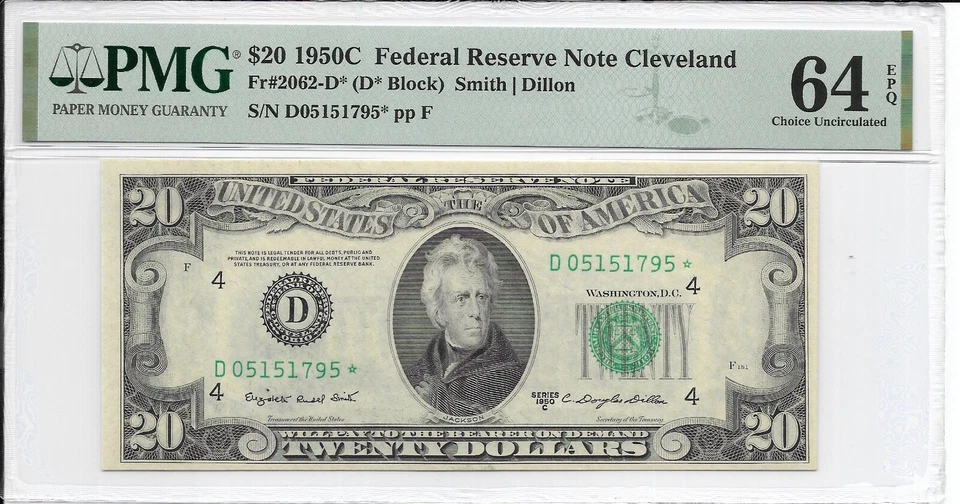 1950C $20 CLEVELAND * STAR * ⭐️ FRN. PMG Choice Uncirculated 64 EPQ Banknote. - Image 2 of 3