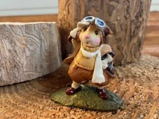Wee Forest Folk M-267 Ace Pilot Mouse in Brown and Tan Flying Outfit