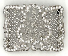 Joseph Esposito Belt Buckle925 Espo Cz Floral Motif Designer Signed 1.75x1.50in
