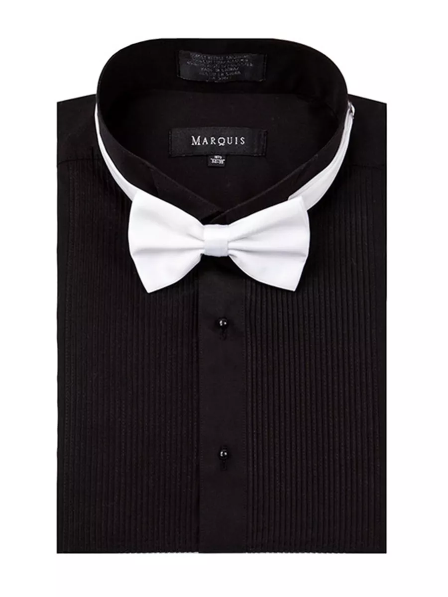 Inspiración tubería emulsión Marquis wing tip collar Regular Fit tuxedo dress shirt with bow tie | eBay