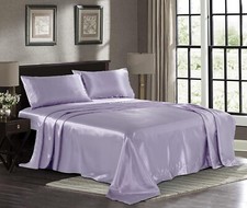 Full Size Lavender Satin Bed Sheet Set Extra Soft 1800 Microfiber Wrinkle Fade