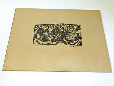 Rare Vintage 1955 Chittaprosad Bhattacharya Woodblock ''The Kashmer Musicians''