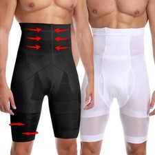 Mens Compression High Waist Boxer Shorts Tummy Body Shaper High Elastic Pants