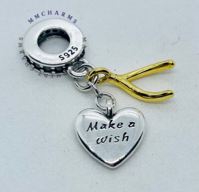 Sterling Silber S925 - MAKE A WISH Charm & Etui - Good Luck Wishbone Lucky