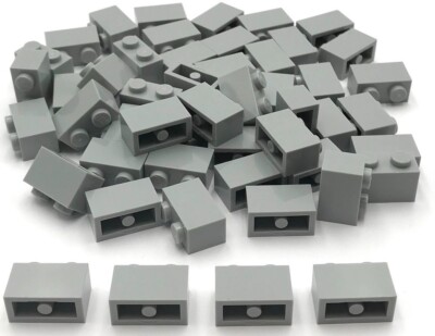Lego 50 New Light Bluish Gray Bricks Building Blocks 1 x 2 Stud Pieces