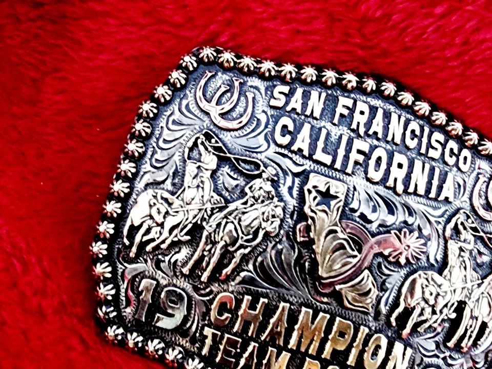 CHAMPIONSHIP RODEO TEAM ROPING TROPHY BUCKLE☆SAN FRANCISCO CALIF☆1991 ...