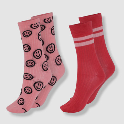 $30 Molo Kid's Girl's Pink Red Two-Pack Nomi Socks Size 35-38 (11-12Y)