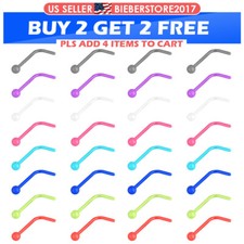 32PC Nose Ring Stud L Shaped Acrylic Colorful Nose Ear Lip Piercing Retainer 20G