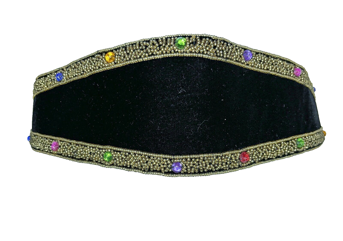 Morgan Taylor black beaded Velcro belt 37 total‎ inches glass beads XS / Small Morgan Taylor Black Velvet Stretch Belt Costume  main image 2