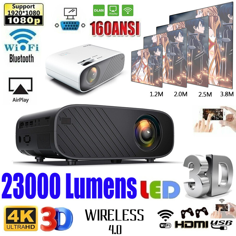 4K 1080P HD WiFi 3D LED Mini Video Theatre Projector Home Cinema 23000LM HDMI
