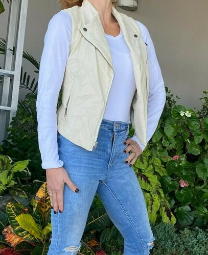 WOMENS THEORY ZIDA BUTTERY LAMB LEATHER BONE BEIGE MOTO VEST ZIPPERS $845 P - Picture 8 of 12