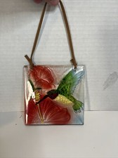 Hand Painted Hummingbird Glass Wall Hanging Sun-catcher. Beautiful Colors 