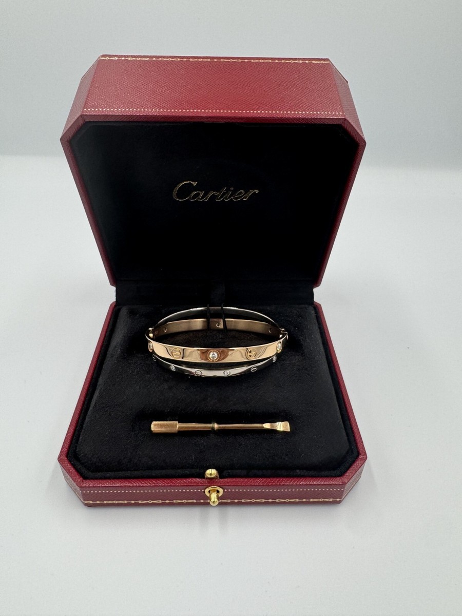 Cartier Classic 18kt White & Rose Gold Love Double Bracelet w/12