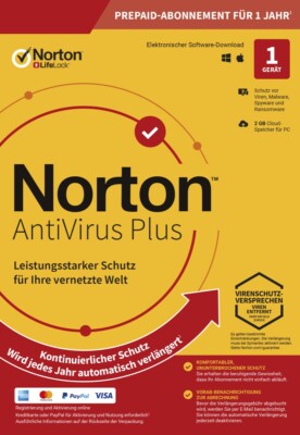 NORTON ANTIVIRUS PLUS *1-Gerät / 1-Jahr* inkl. 2GB PC/Mac / KEY