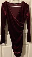 Myone Burgundy Velvet Wrap Cocktail Dress, Size L, NWOT