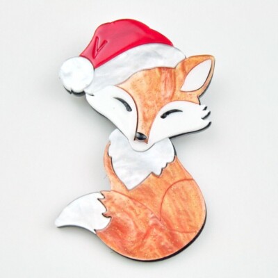 Acrylic Christmas fox Brooch Figural Costume pin gift presents for