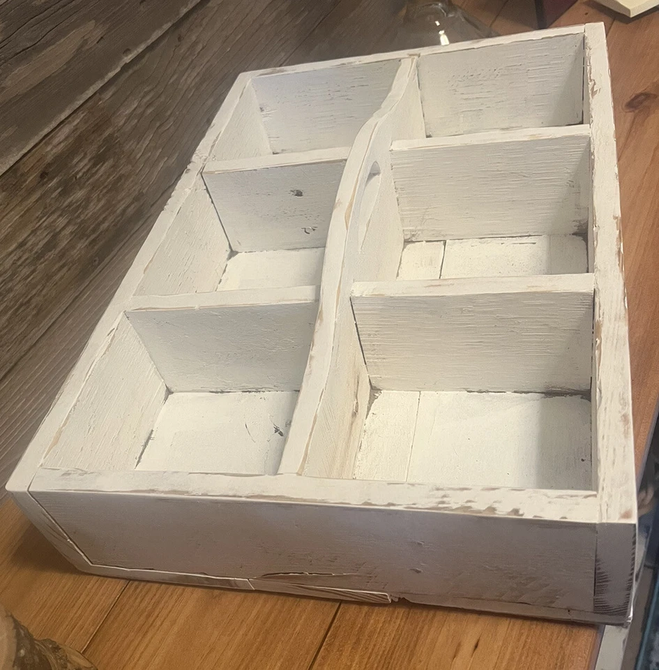 Деревенский деревянный декор для переноски контейнеров садовая сумка с короткими ручками примитивный ящик для инструментов 6 секций - белый - Изображение 3 из 4