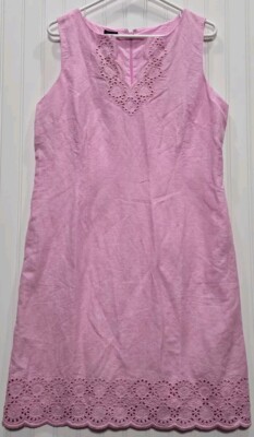 Talbots Dress Pink Eyelet Scalloped Hem And Neck Sleeveless Lined Shift 10 NWT 