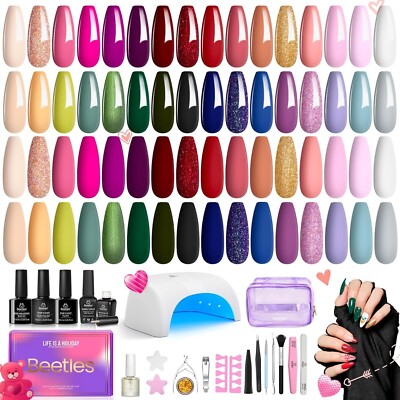 Beetles Gel Nail Polish with Uv Light 53 Pcs Gel Starter Kit 32 Colors