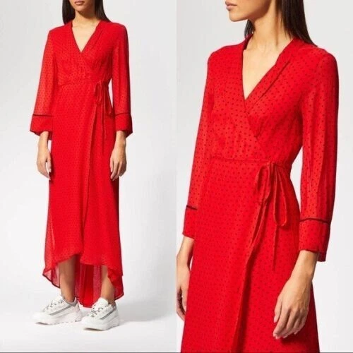 Ganni red wrap shop dress