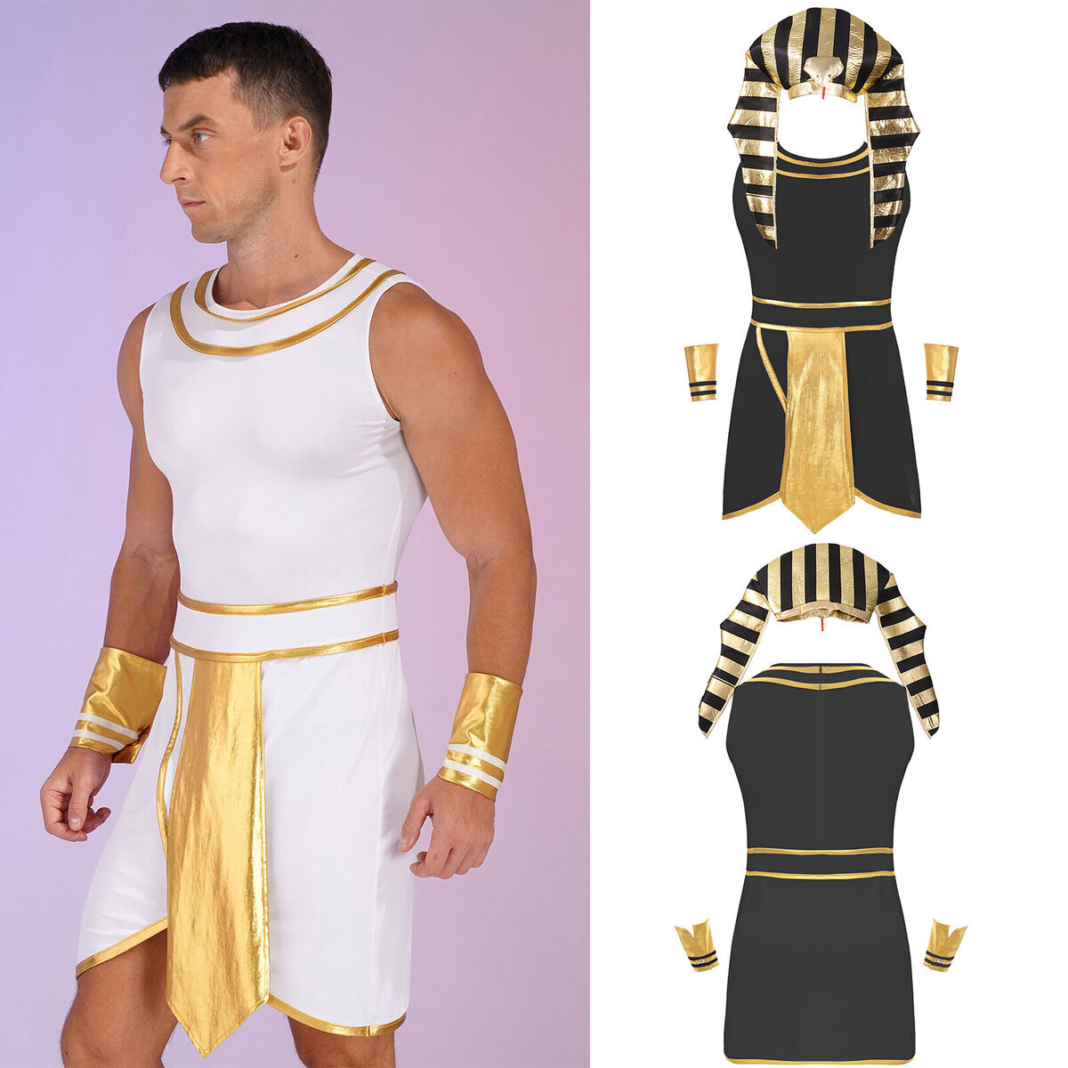 Men's Egyptian Costume Ancient Robe Pharaoh Egypt King Set Halloween Fancy  Dress