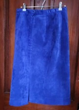 Vintage Blue Suede Skirt Large Back Slit Midi