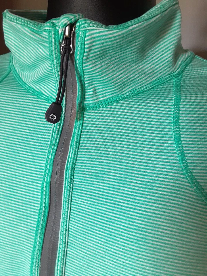 Chaqueta Mandarina Mujer Talla L Verde azulado/Blanco Rayas 1/4 Cremallera Top Atlético Reflectante Foto 2 de 4