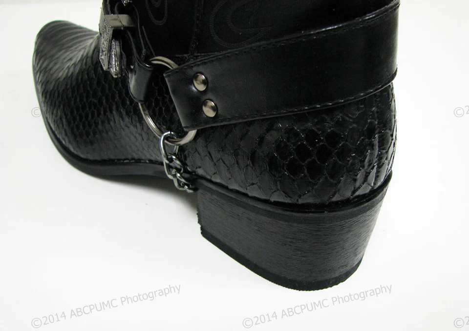 Brand New Mens Cowboy Boots Western Snake Skin Print Zippper Buckle Harness Shoe - Image 4 of 4