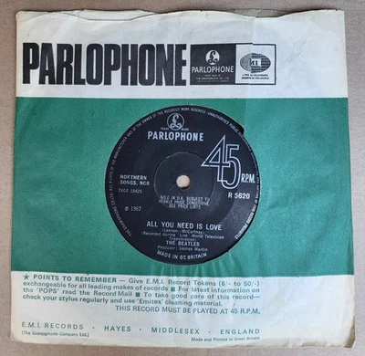 The Beatles All You Need is Love Rare 45T Jukebox UK 1966 Pochette Originale - Photo 1/4