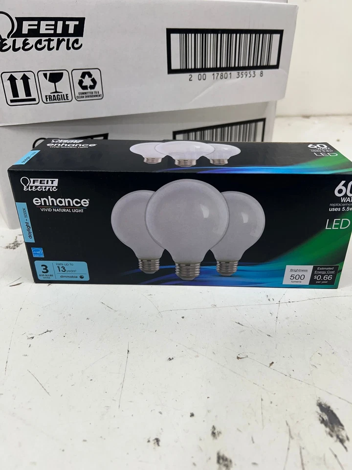 36PK Feit Electric 60WEquiv G25 Globe White Glass LED Light Bulb Daylight - Image 2 of 2