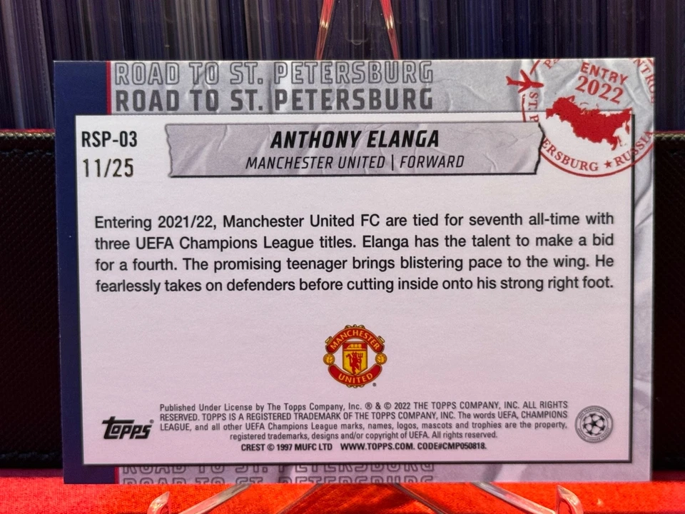 2021-22 UCL Collection Road to St Petersburg Orange 11/25 Anthony Elanga Rookie - Image 2 of 2
