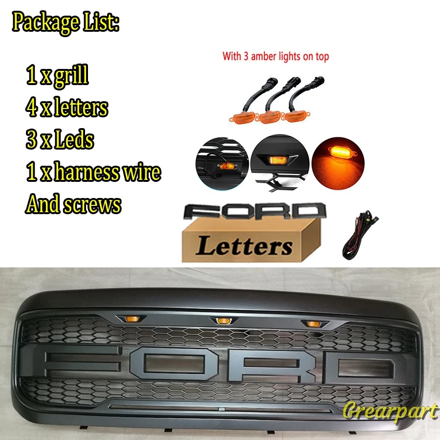 Front Grille For 1999-2004 Ford F250 F350 Super Duty Raptor Style Grill Black - Image 3 of 4