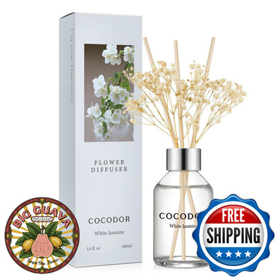 COCODOR Flower Reed Diffuser Set 3.4oz White Jasmine Home Fragrance Reed Diffuse