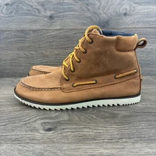 Sperry Top Sider Razor Brown Leather Moc Toe Ankle Boots Boys Size 6M