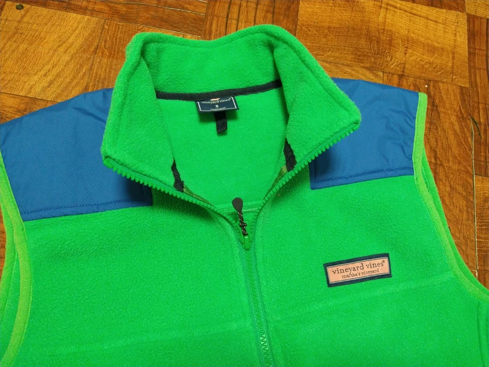 Vineyard Vines Green Blue Fleece Full Zip Vest Pockets Outdoors Men's Small - Image 3 of 4
