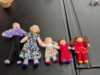 5 x Handmade Fabric & Wool Mini Dolls