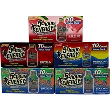 5-Hour Energy 10 Pack Lot Extra & Regular Strength Assorted Flavors 50 Total!
