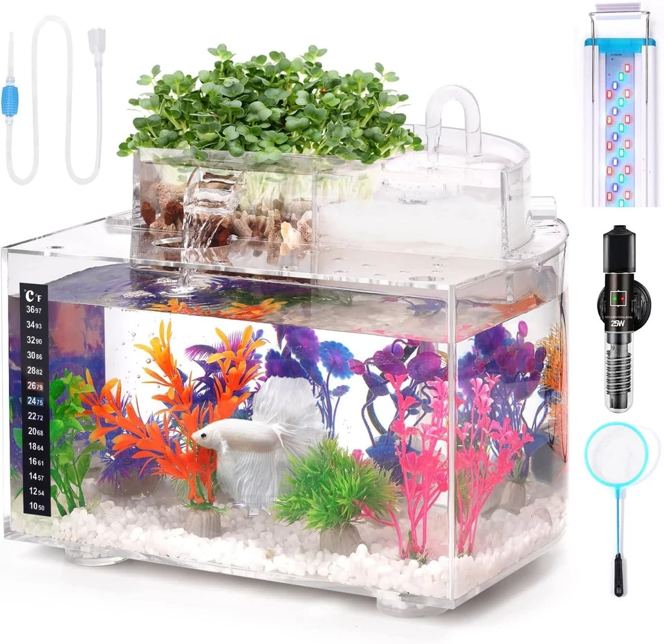 Kit de acuario Betta de 25 galones con sistema de autolimpieza y accesorios completos Foto 3 de 4
