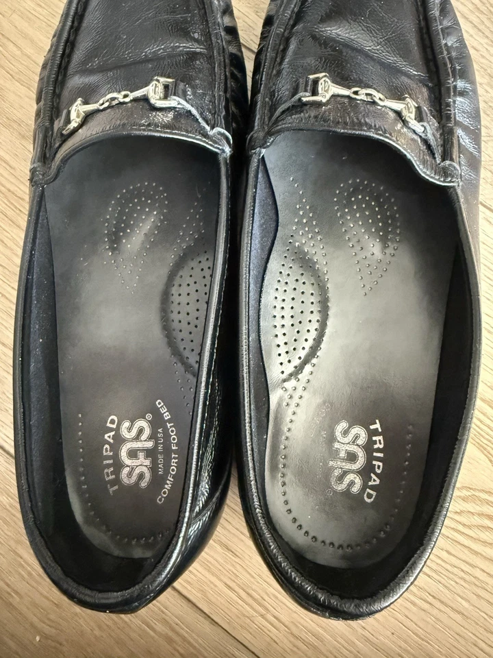SAS Metro Black Patent Leather Loafer Slip On Shoes Sz 8.5 W TriPad Comfort EUC - Image 4 of 4