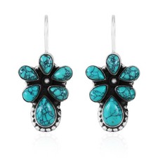 925 Sterling Silver Turquoise Teardrop Cluster Earrings Southwestern Drop Wire