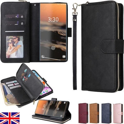 Zip Wallet Coin Card Purse Leather Case Cover For Samsung S25 S24 S23 S22 A55 UK