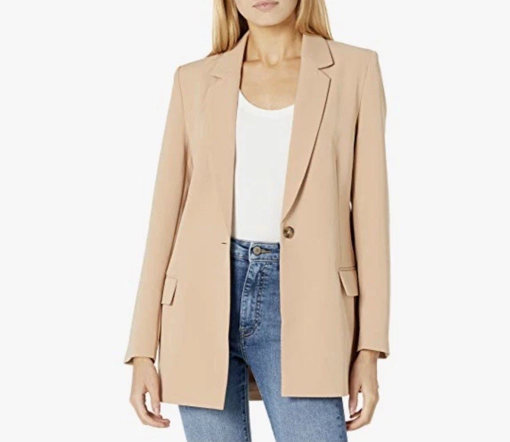 Womens 3X The Drop Blake Long Blazer Praline Tan Holiday Career Academia Classic