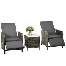 Outsunny 3 Pieces Rattan Bistro Set w/ Adjustable Backrest - Dark Grey