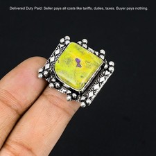 Valentines Deal 925 Silver Square Natural Atlantisite Stackable Ring Size 6.5