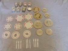 VTG Play Dishes cups forks Chilton Aluminum Specialty Plastic Toy Lot OF 31