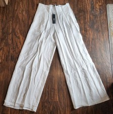 Fashion Nova In My Happy Place Wide Leg Linen Pants, White, Womens Size M, NEW!!